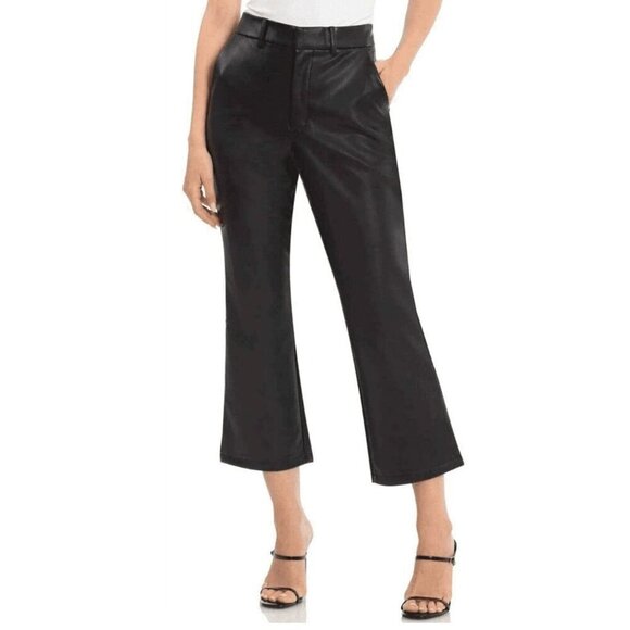 Avec Les Filles Women Pants Large Black Faux Leather Kick Flare Crop Date‎ Night - Picture 1 of 15